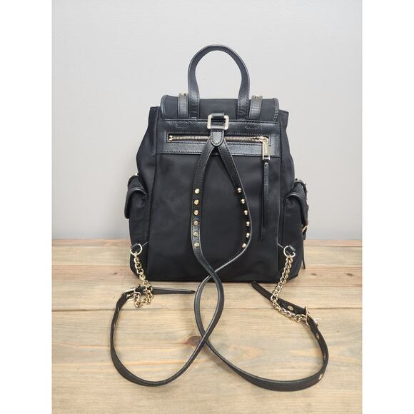 Michael Kors Leila Flap Medium Nylon Backpack Bag Gold Studs - Picture 5 of 11